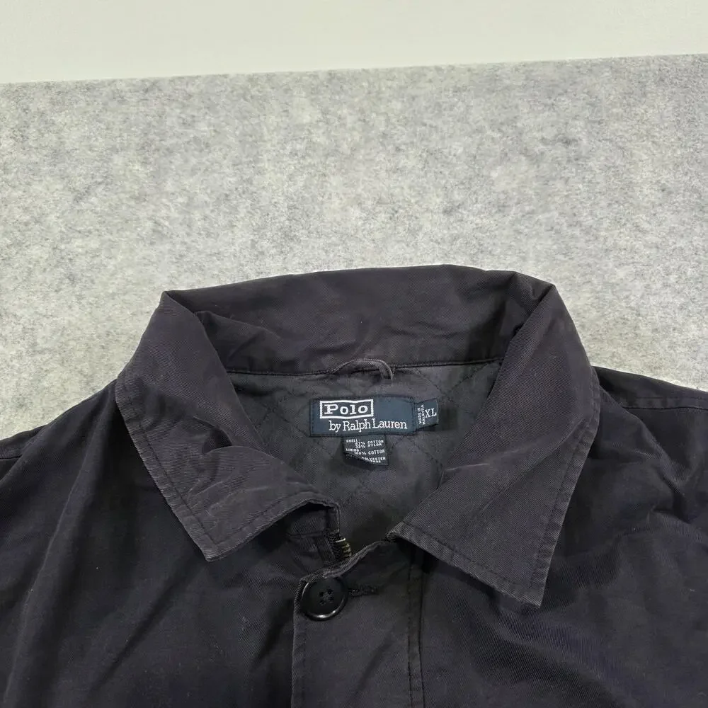 VTG Polo Ralph Lauren‎ Jacket Mens XL Blue Quilted Canvas Full Zip Button Coat